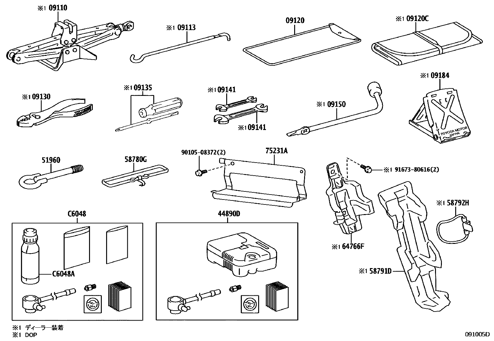 Toyota YARIS Standard Tools EPC diagram — 091005D