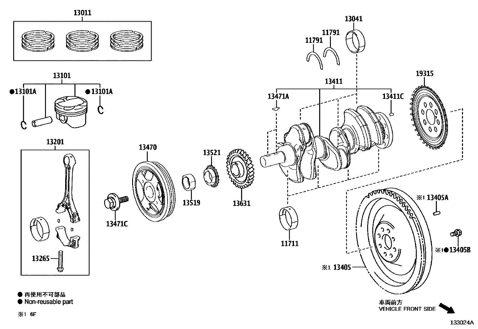 Toyota YARIS Crankshaft & Piston EPC diagram — 133024A