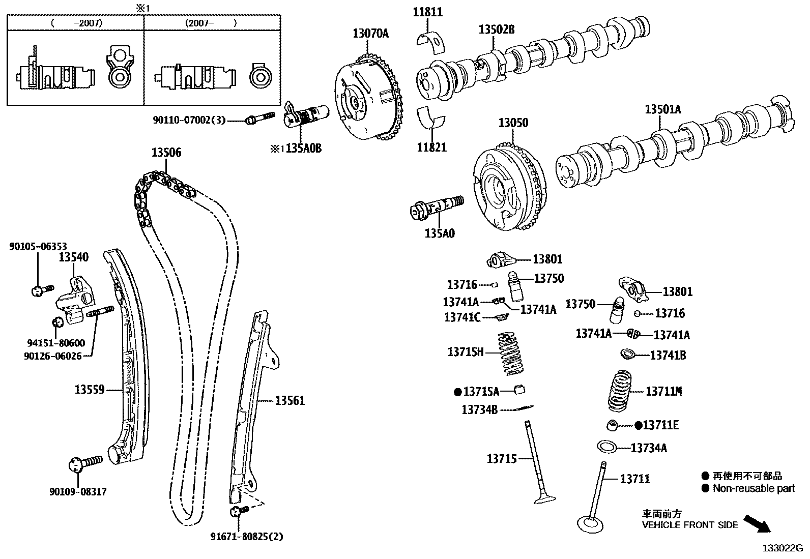 Toyota YARIS Camshaft & Valve EPC diagram — 133022G