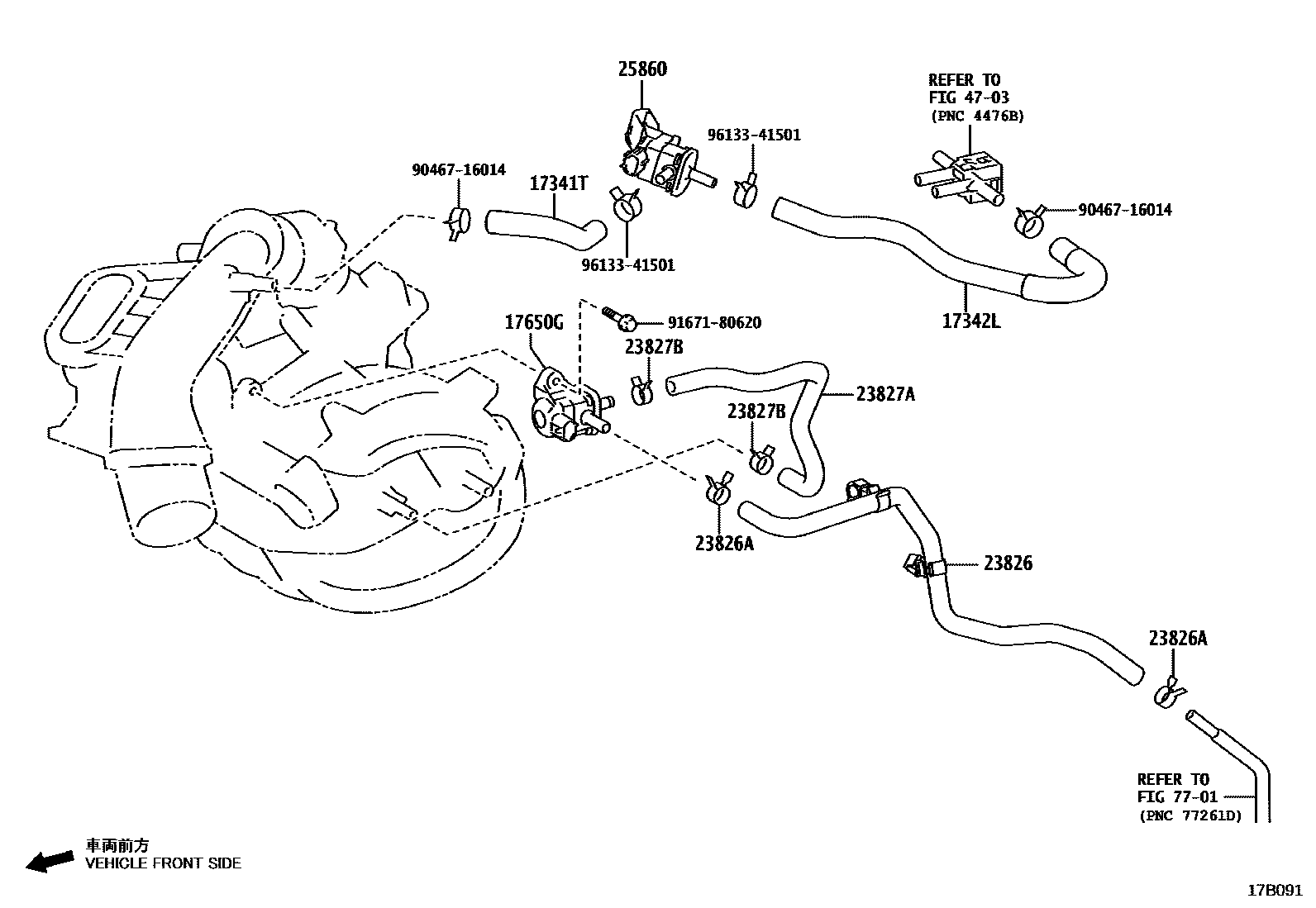 Toyota YARIS vacuum tube EPC diagram — 17B091
