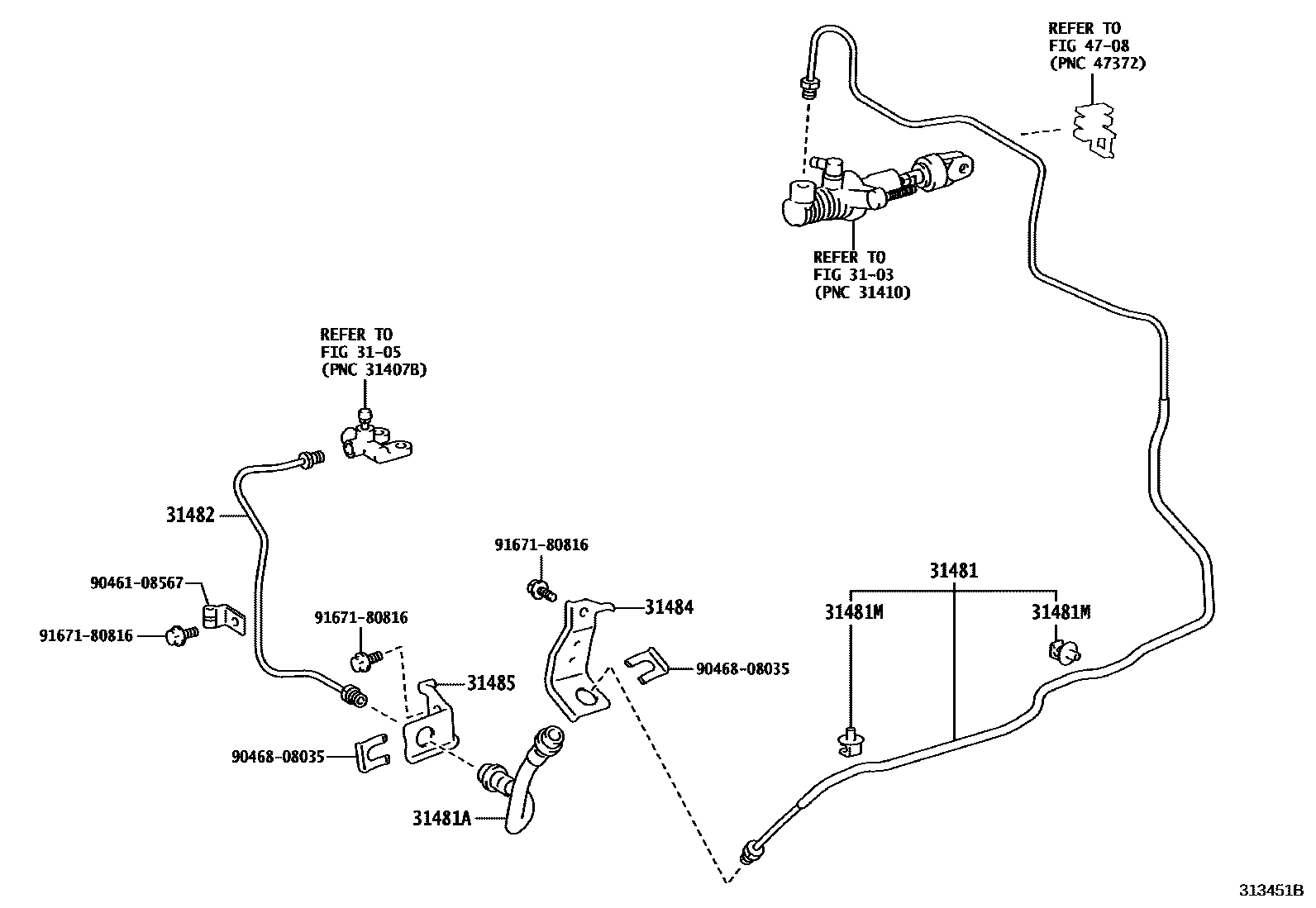 Toyota YARIS 离合器踏板和挠性软管 EPC diagram — 313451B