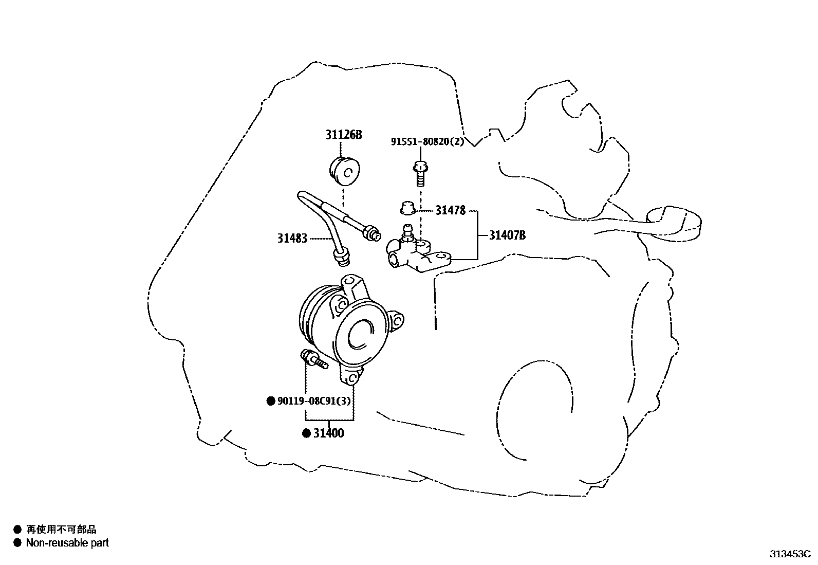 Toyota YARIS 离合器分离缸 EPC diagram — 313453C