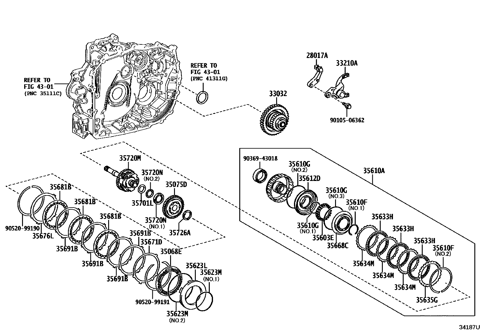 Toyota YARIS 传动桥总成(CVT) EPC diagram — 34187U