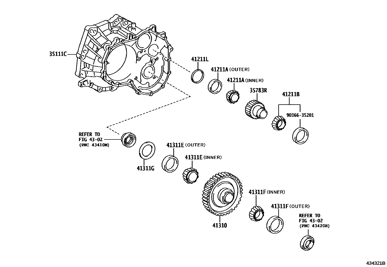 Toyota YARIS 前桥壳和差速器 EPC diagram — 434321B