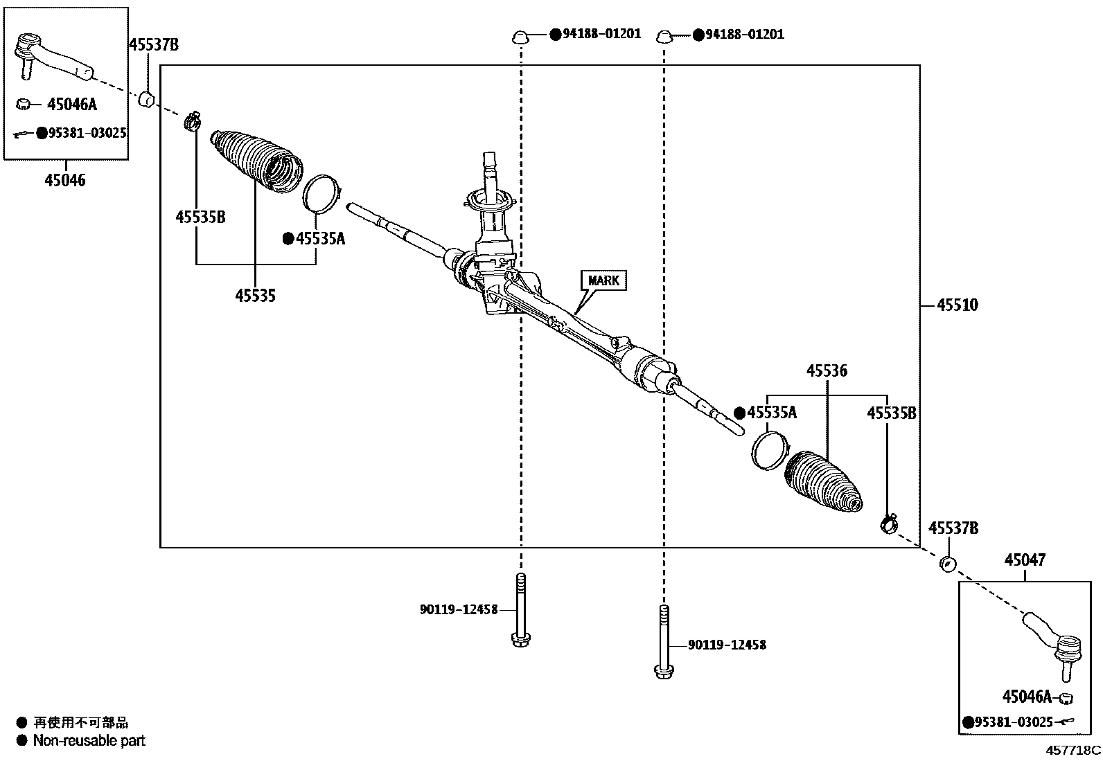 Toyota YARIS 前转向齿轮和连杆 EPC diagram — 457718C