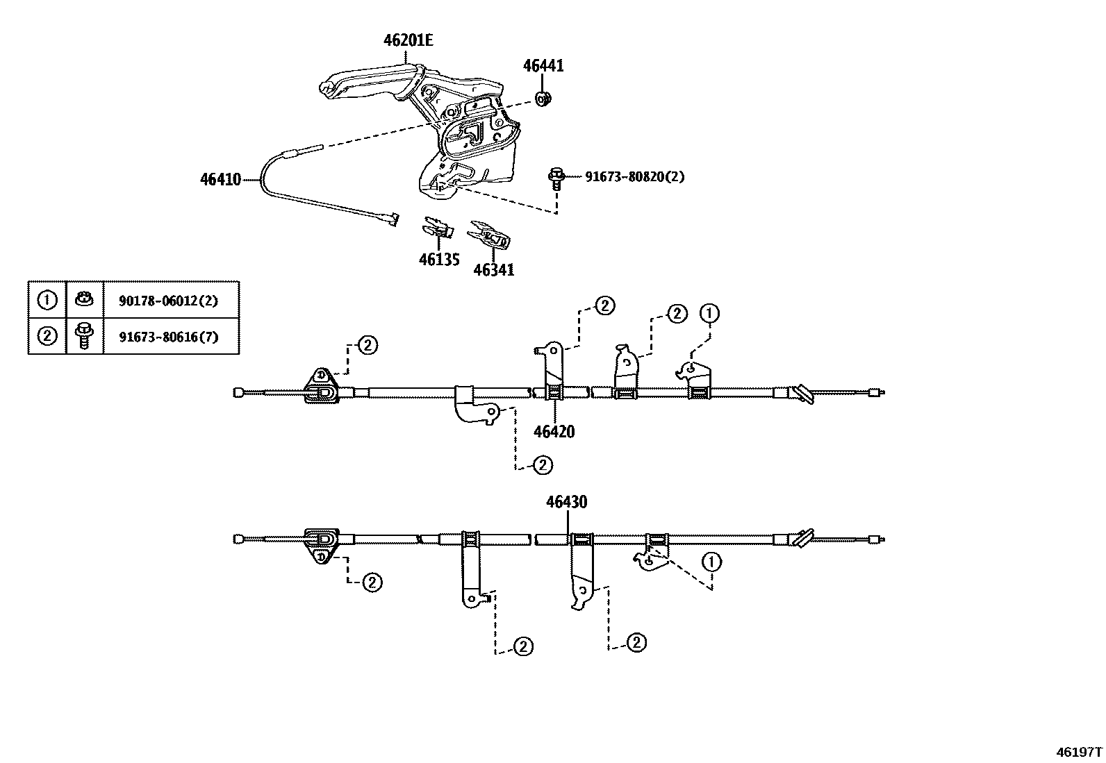 Toyota YARIS Parking Brake & Cable EPC diagram — 46197T