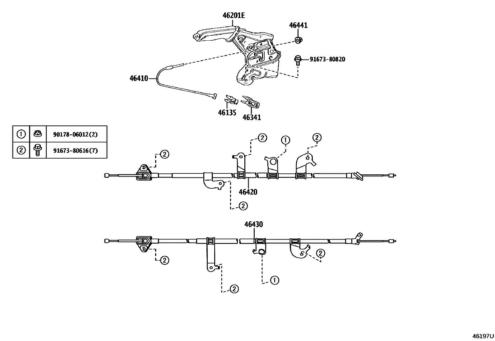 Toyota YARIS Parking Brake & Cable EPC diagram — 46197U