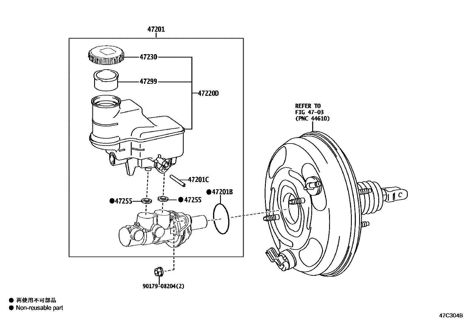 Toyota YARIS 制动总泵 EPC diagram — 47C304B