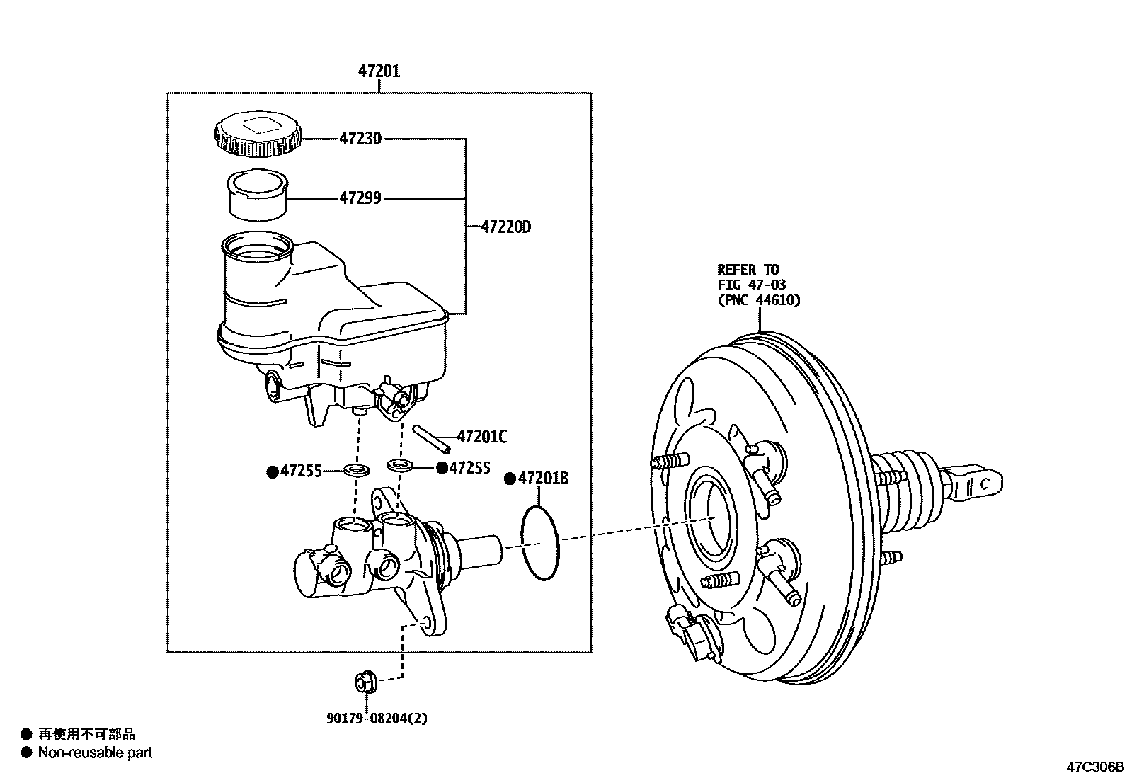 Toyota YARIS 制动总泵 EPC diagram — 47C306B
