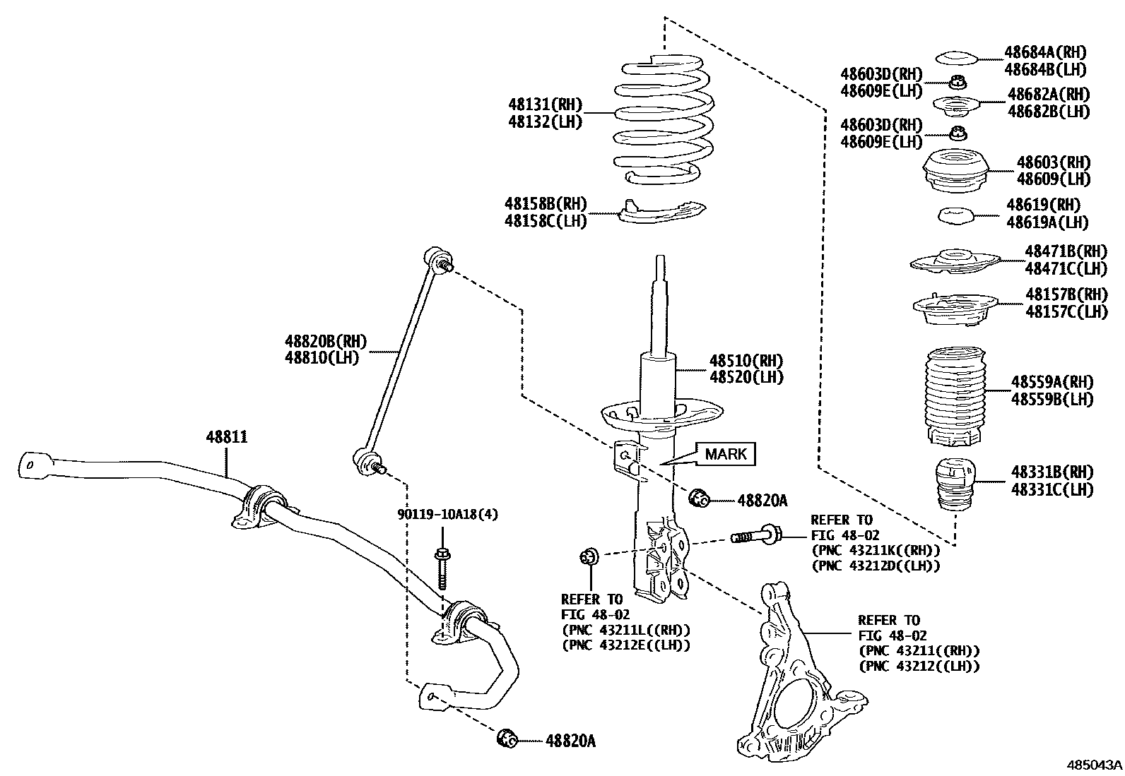 Toyota YARIS Front Spring & Shock Absorber EPC diagram — 485043A