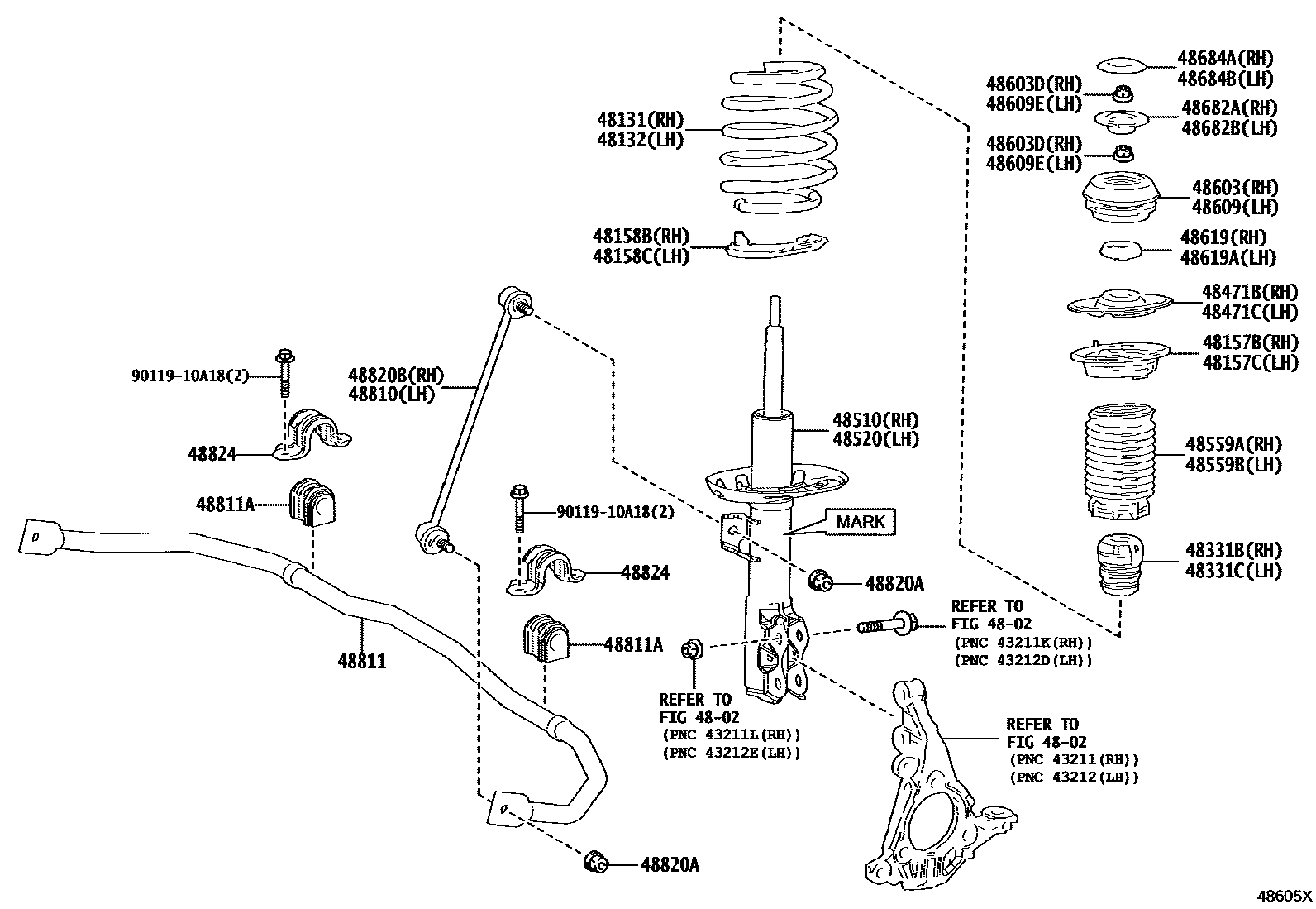 Toyota YARIS Front Spring & Shock Absorber EPC diagram — 48605X