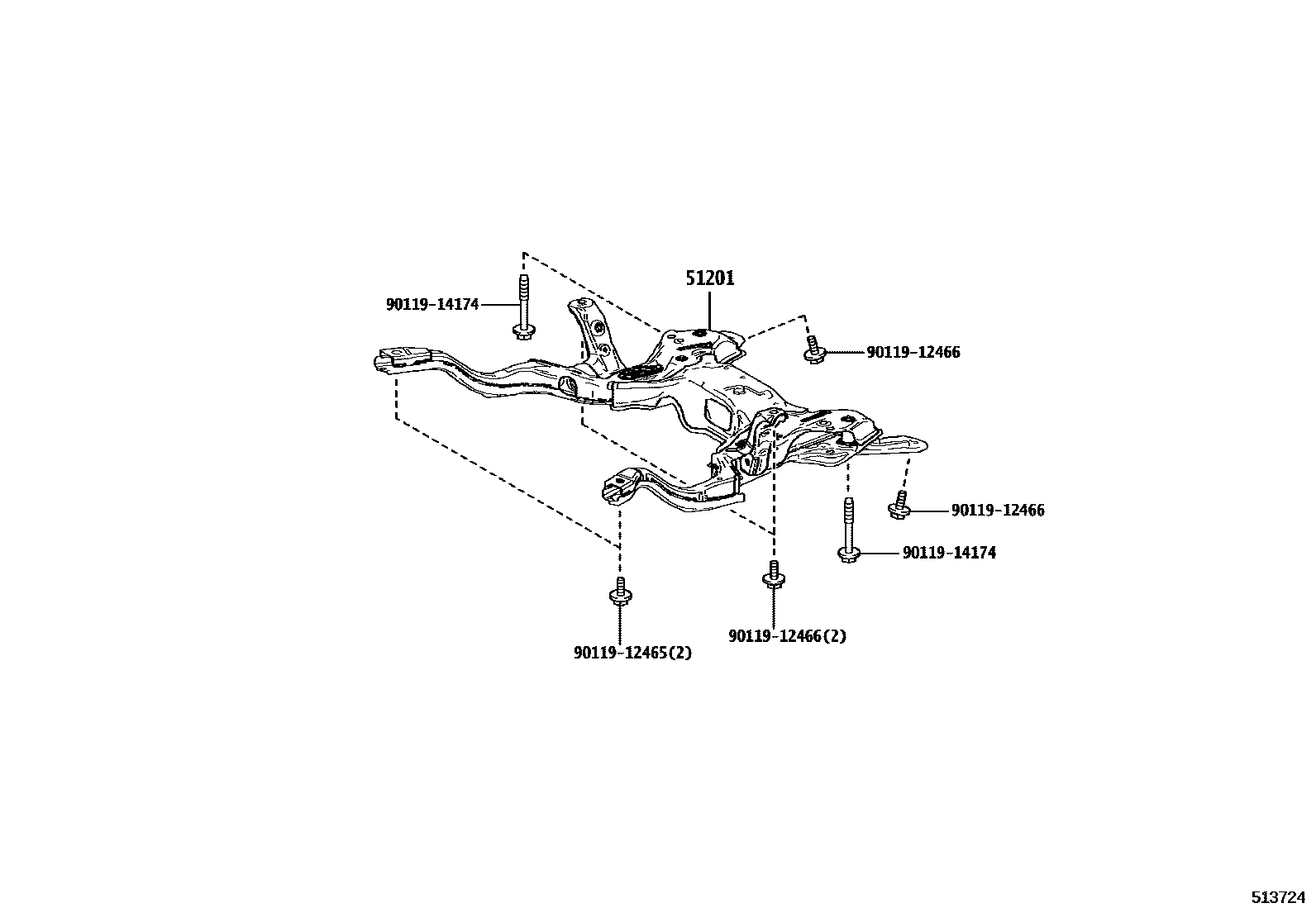 Toyota YARIS 悬架横梁和发动机底罩 EPC diagram — 513724