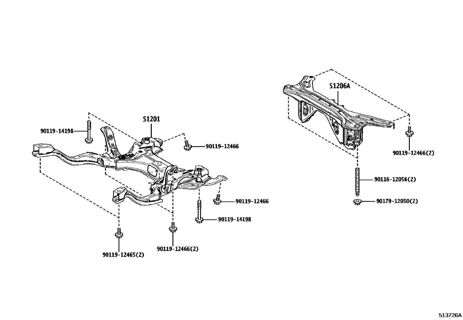Toyota YARIS 悬架横梁和发动机底罩 EPC diagram — 513726A