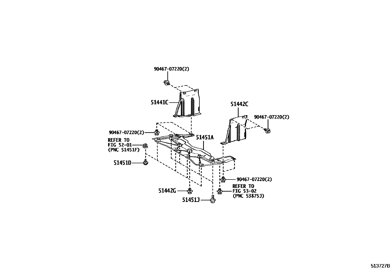 Toyota YARIS 悬架横梁和发动机底罩 EPC diagram — 513727B