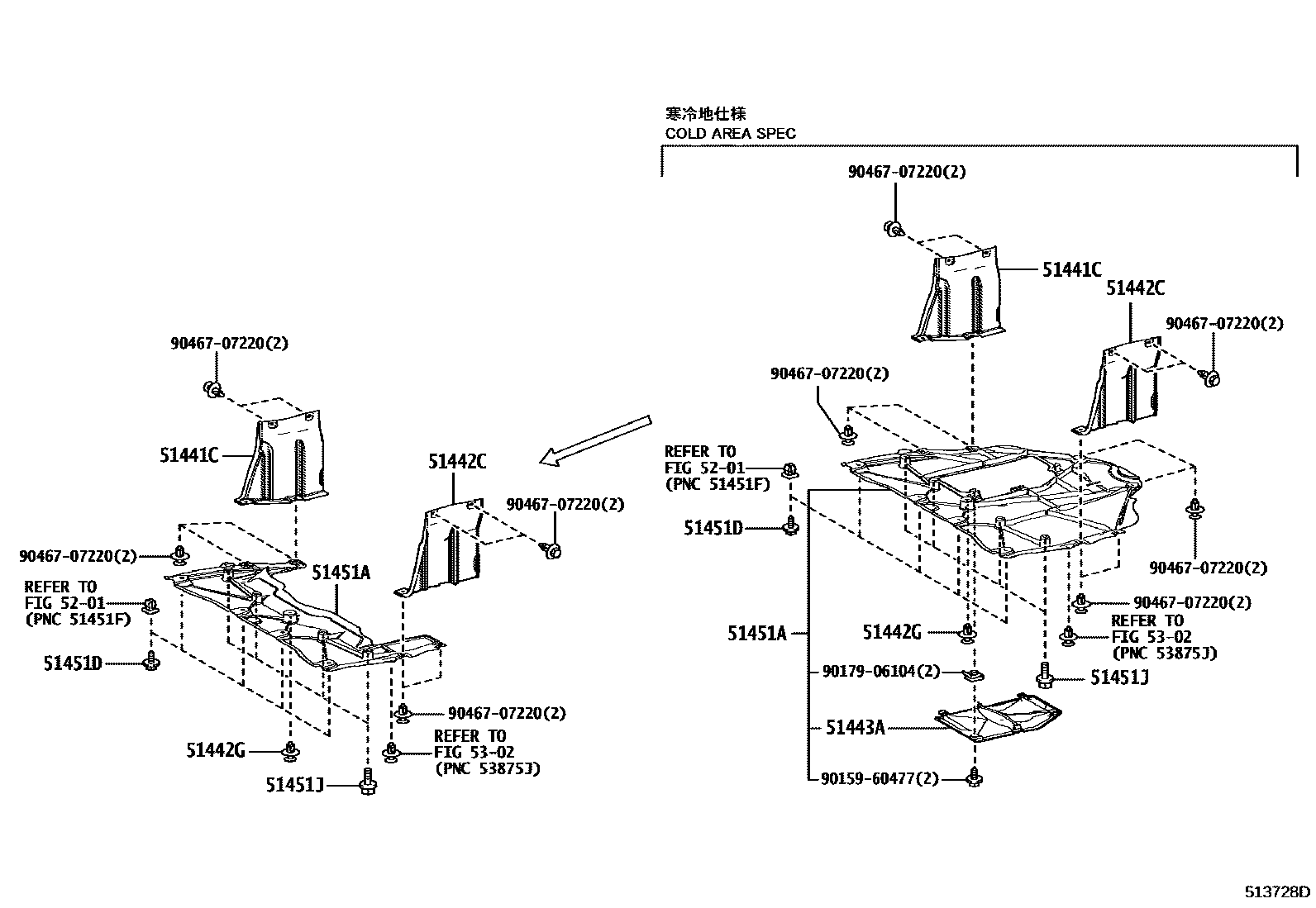 Toyota YARIS 悬架横梁和发动机底罩 EPC diagram — 513728D
