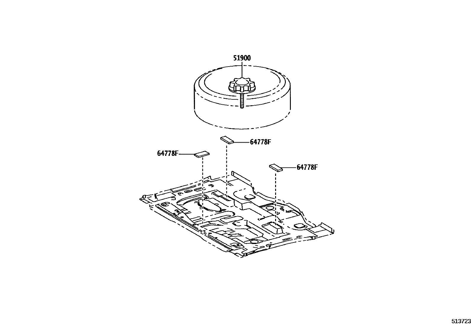 Toyota YARIS Spare tire rack EPC diagram — 513723