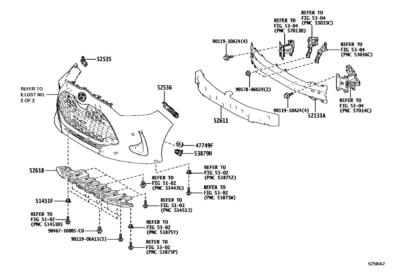Toyota YARIS 前保险杠及附件 EPC diagram — 5258A2
