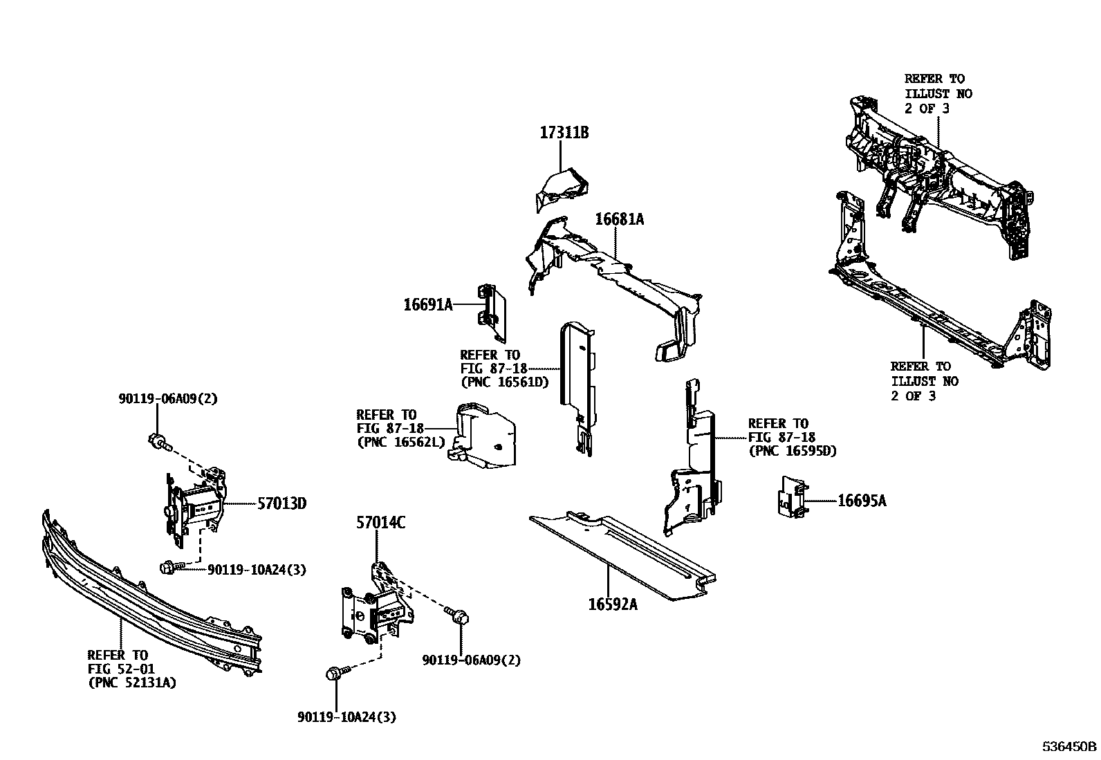 Toyota YARIS 前翼子板挡泥板和前围板 EPC diagram — 536450B