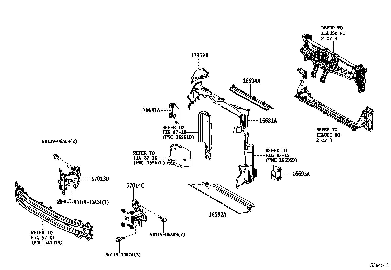 Toyota YARIS 前翼子板挡泥板和前围板 EPC diagram — 536451B