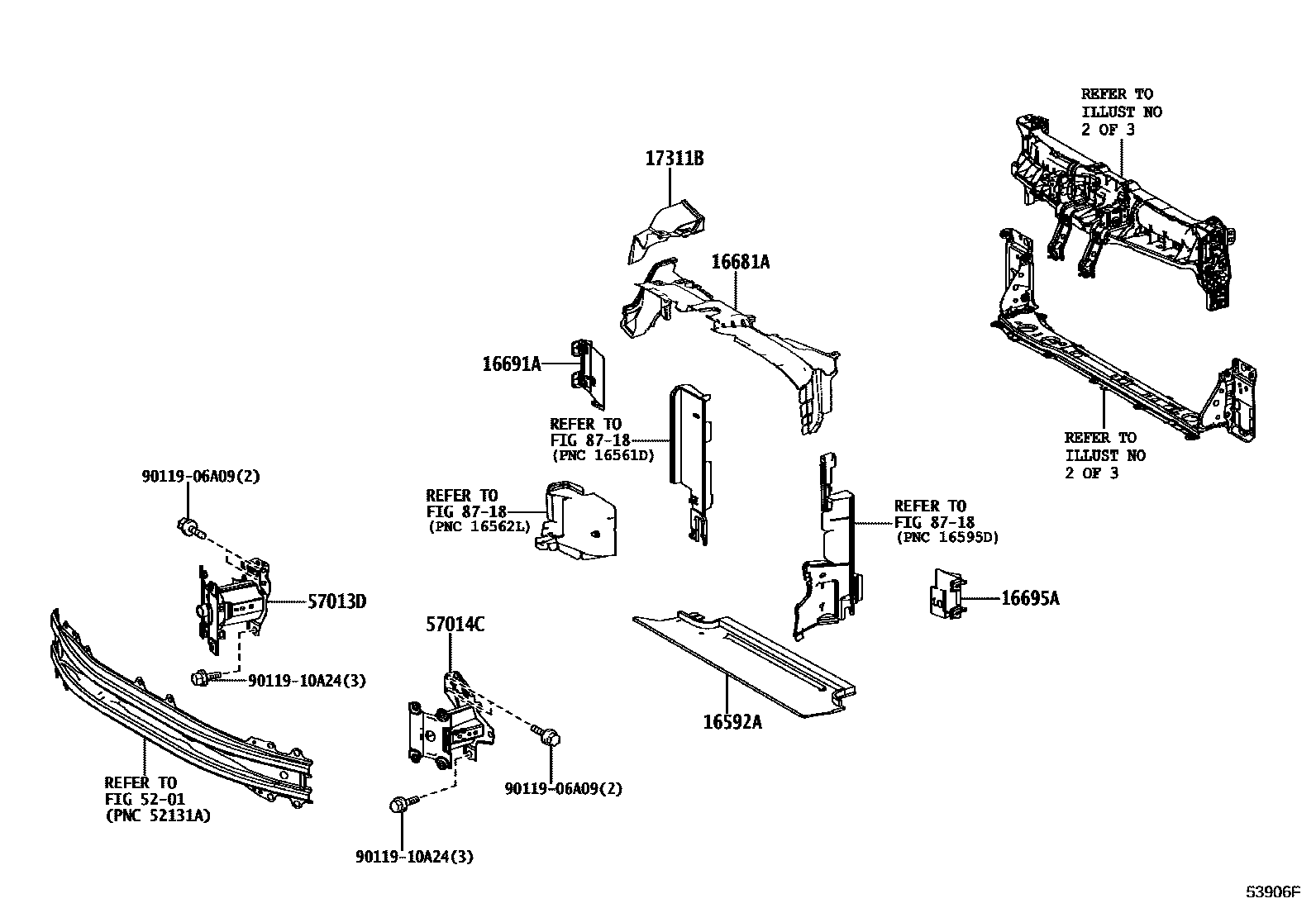 Toyota YARIS 前翼子板挡泥板和前围板 EPC diagram — 53906F