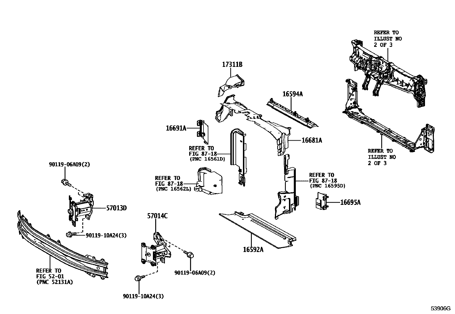 Toyota YARIS 前翼子板挡泥板和前围板 EPC diagram — 53906G