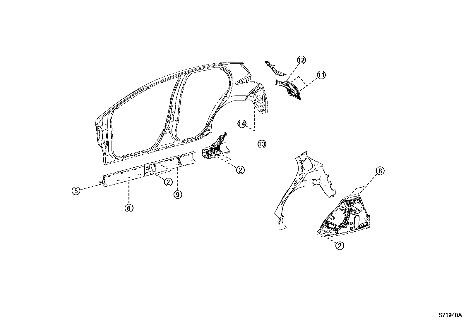 Toyota YARIS hole plug EPC diagram — 571940A
