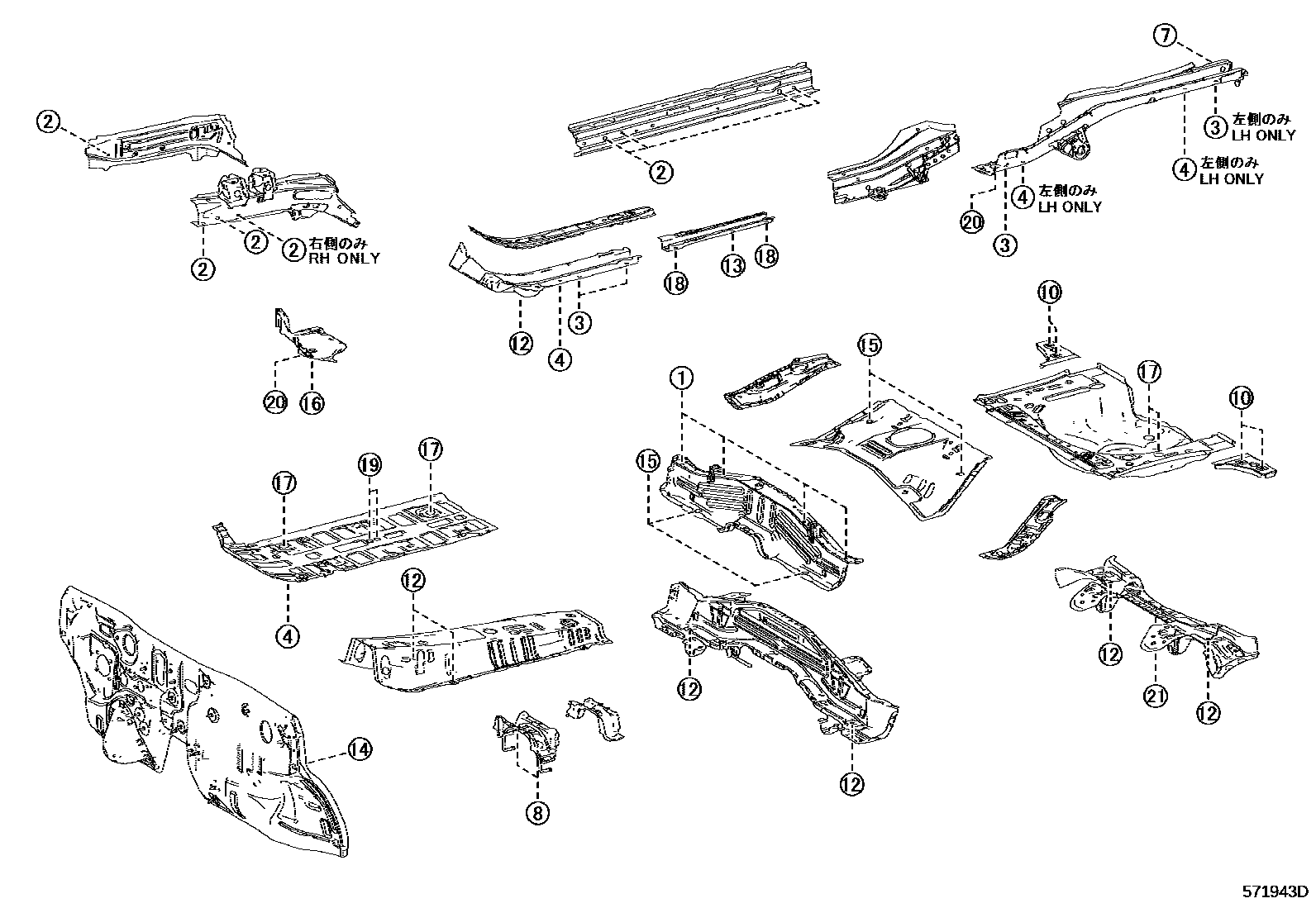 Toyota YARIS hole plug EPC diagram — 571943D