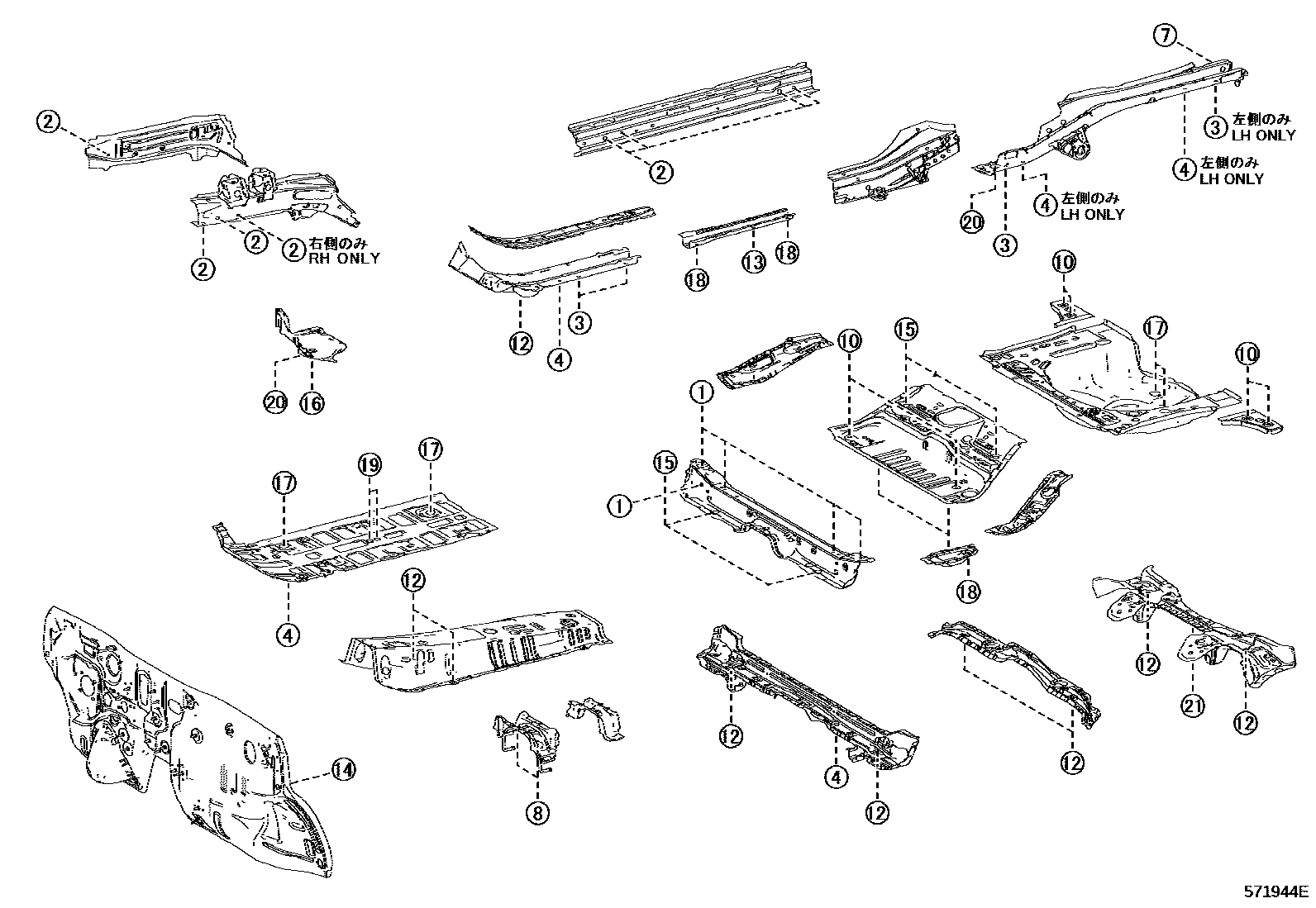 Toyota YARIS hole plug EPC diagram — 571944E