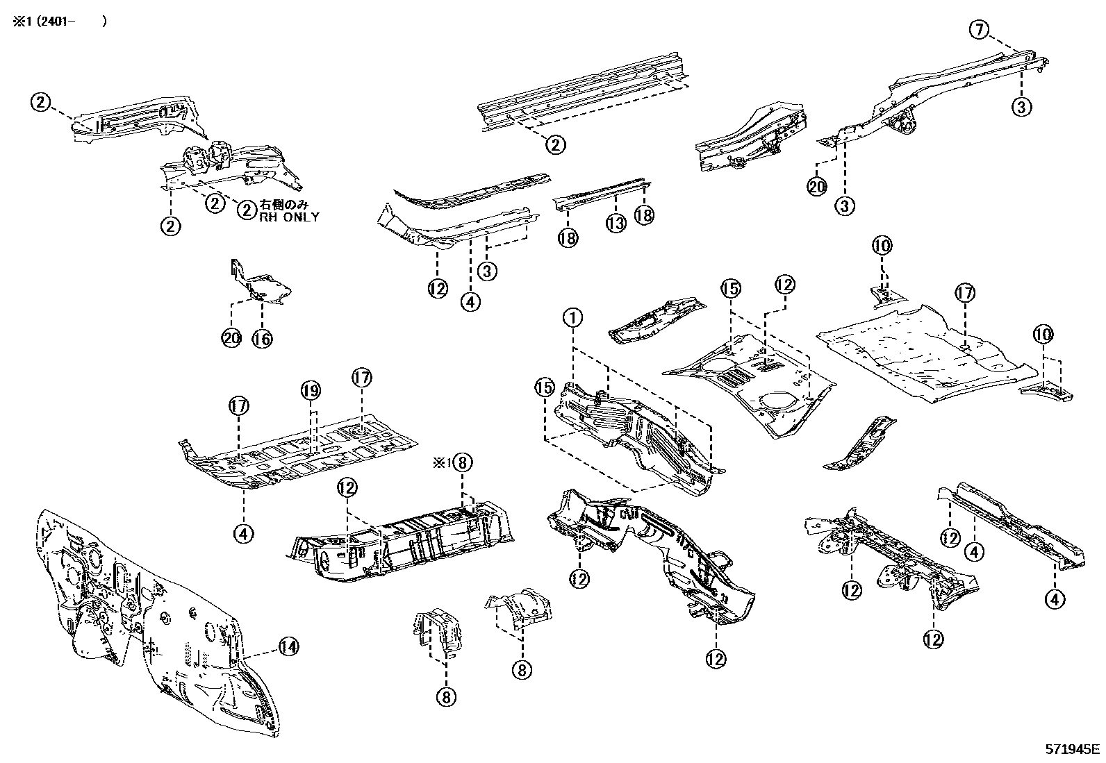 Toyota YARIS hole plug EPC diagram — 571945E