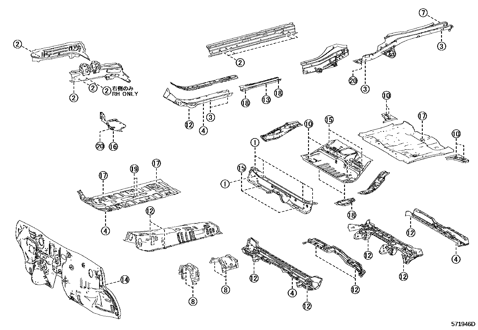 Toyota YARIS hole plug EPC diagram — 571946D