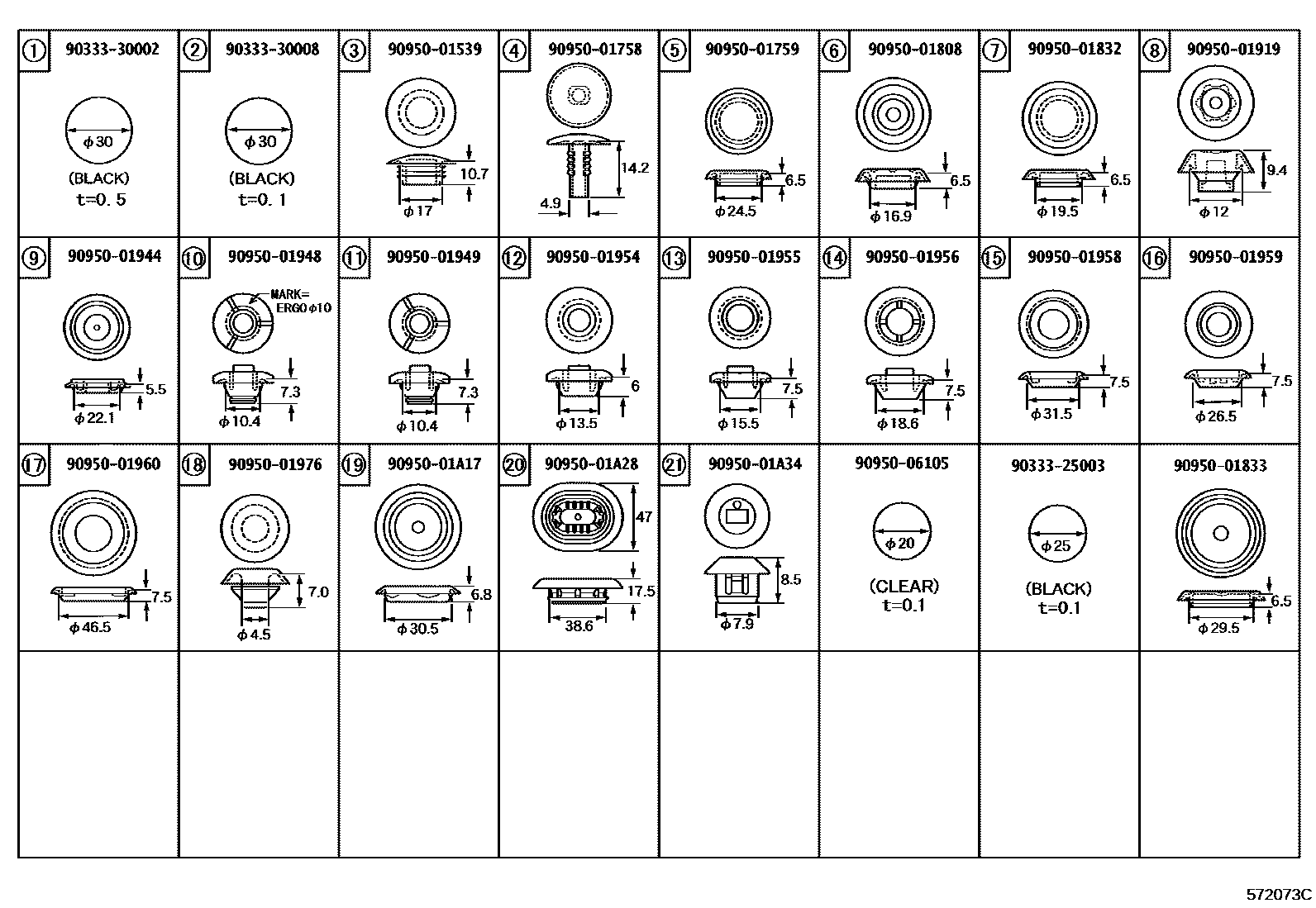 Toyota YARIS hole plug EPC diagram — 572073C