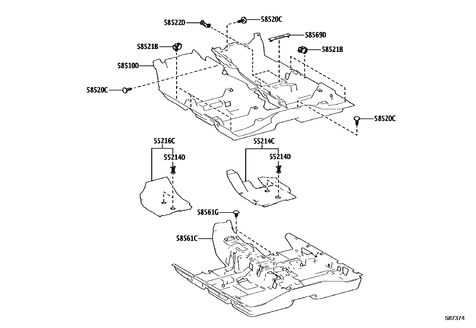 Toyota YARIS 地板垫和地毯 EPC diagram — 587374