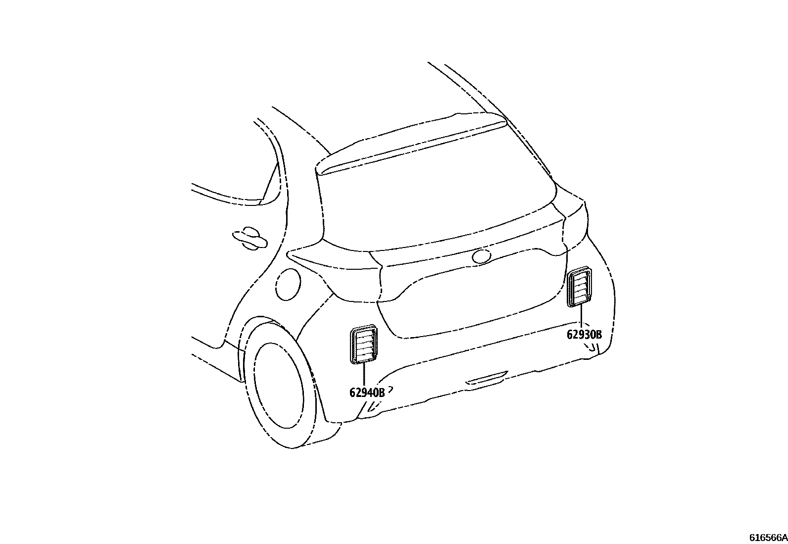 Toyota YARIS 车侧通风装置 EPC diagram — 616566A