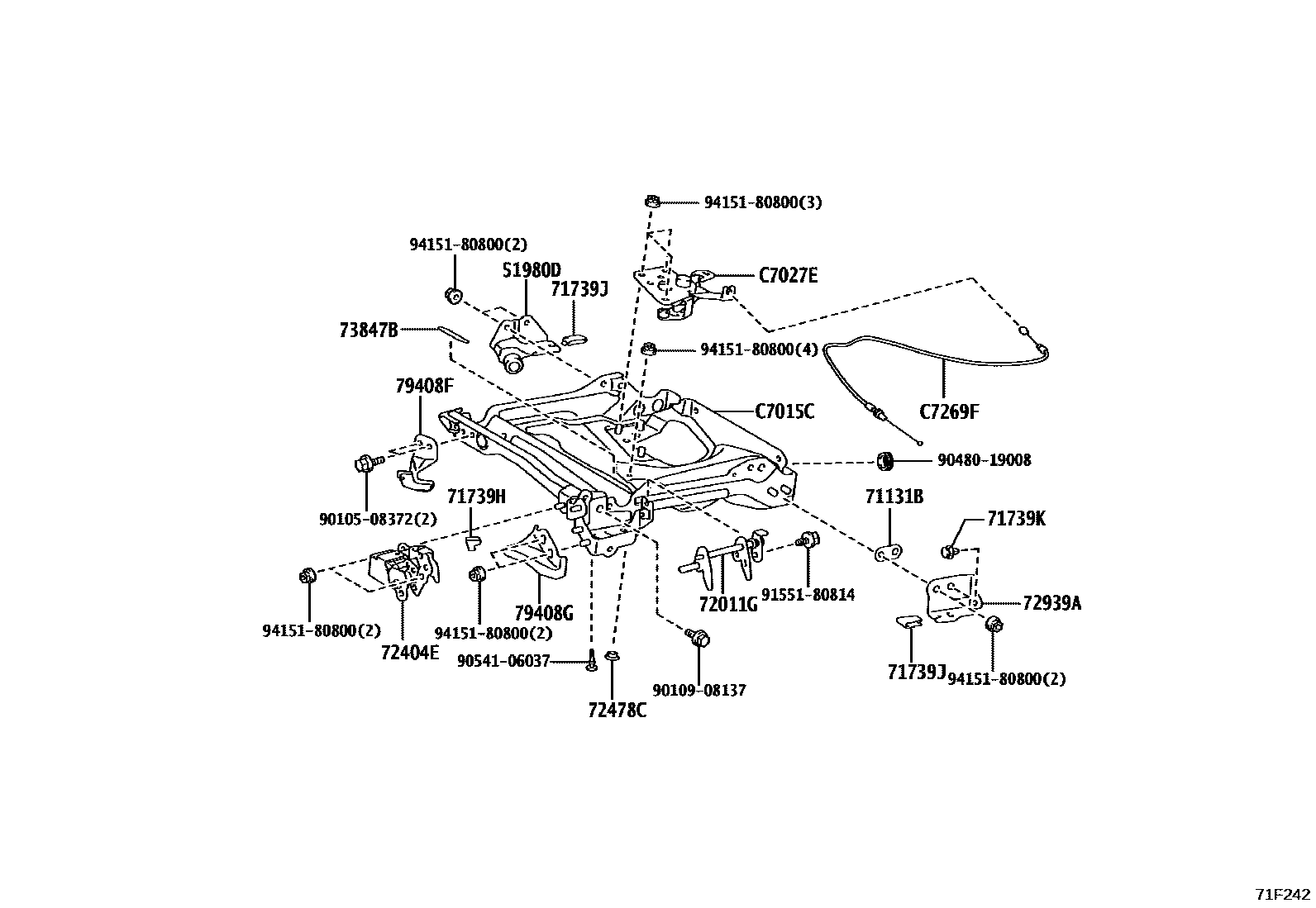 Toyota YARIS 前排座椅和座椅滑轨 EPC diagram — 71F242