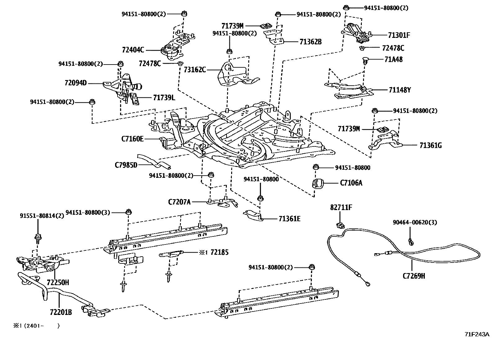 Toyota YARIS 前排座椅和座椅滑轨 EPC diagram — 71F243A