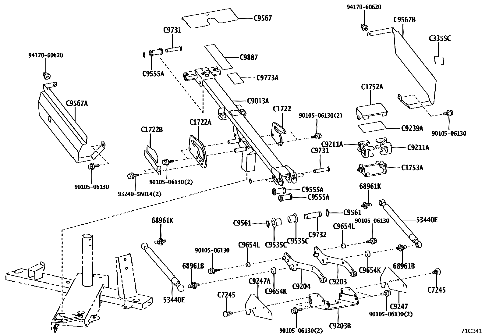 Toyota YARIS 倾斜装置和电动举升机 EPC diagram — 71C341