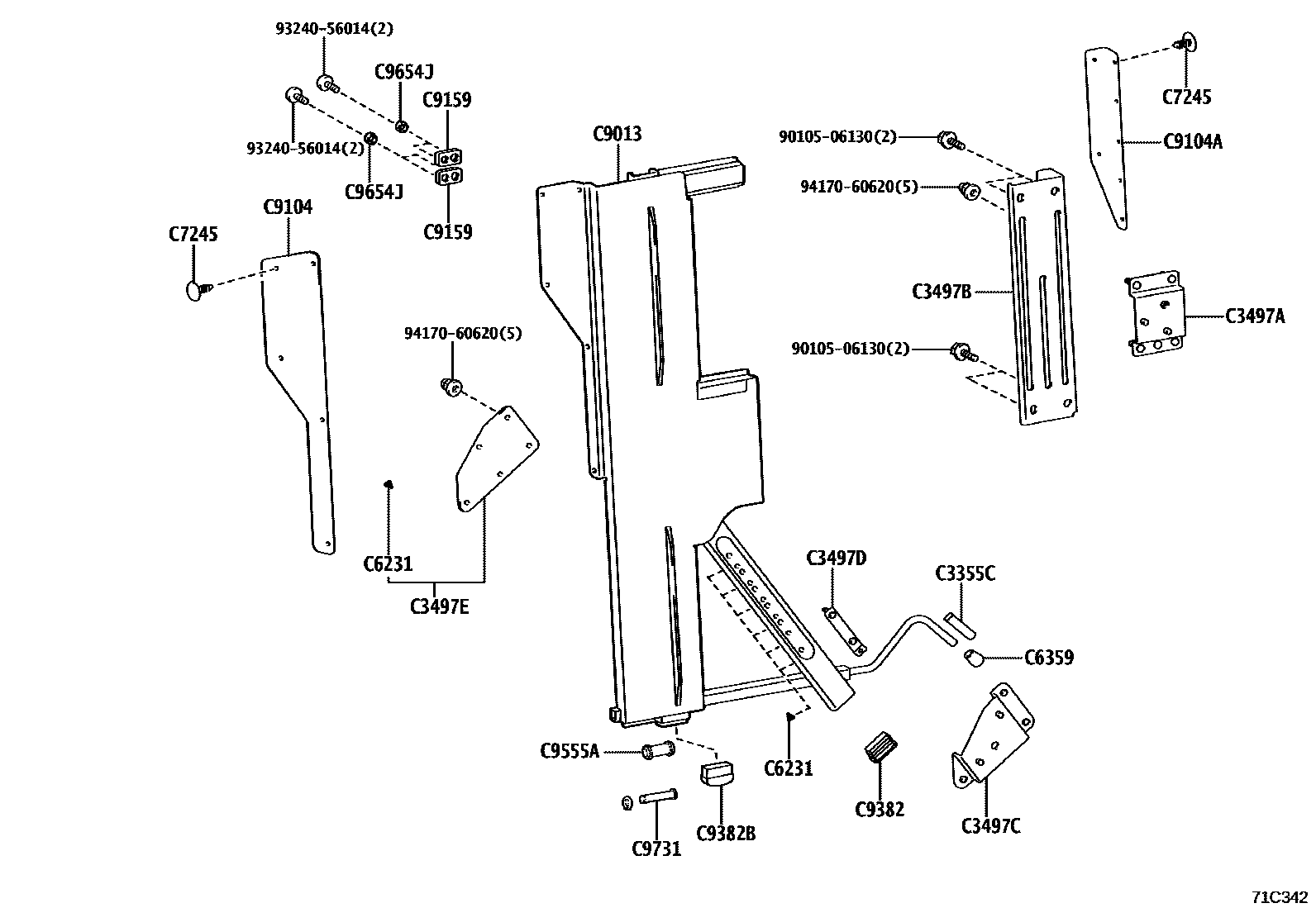 Toyota YARIS 倾斜装置和电动举升机 EPC diagram — 71C342