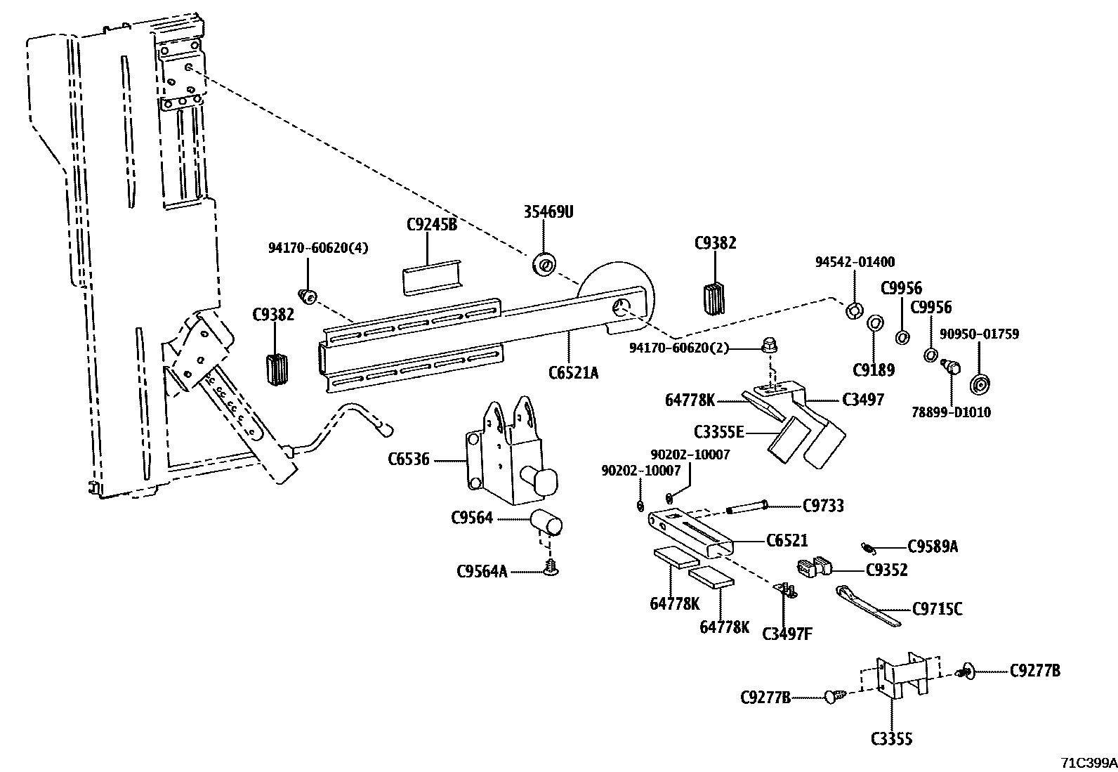 Toyota YARIS 倾斜装置和电动举升机 EPC diagram — 71C399A