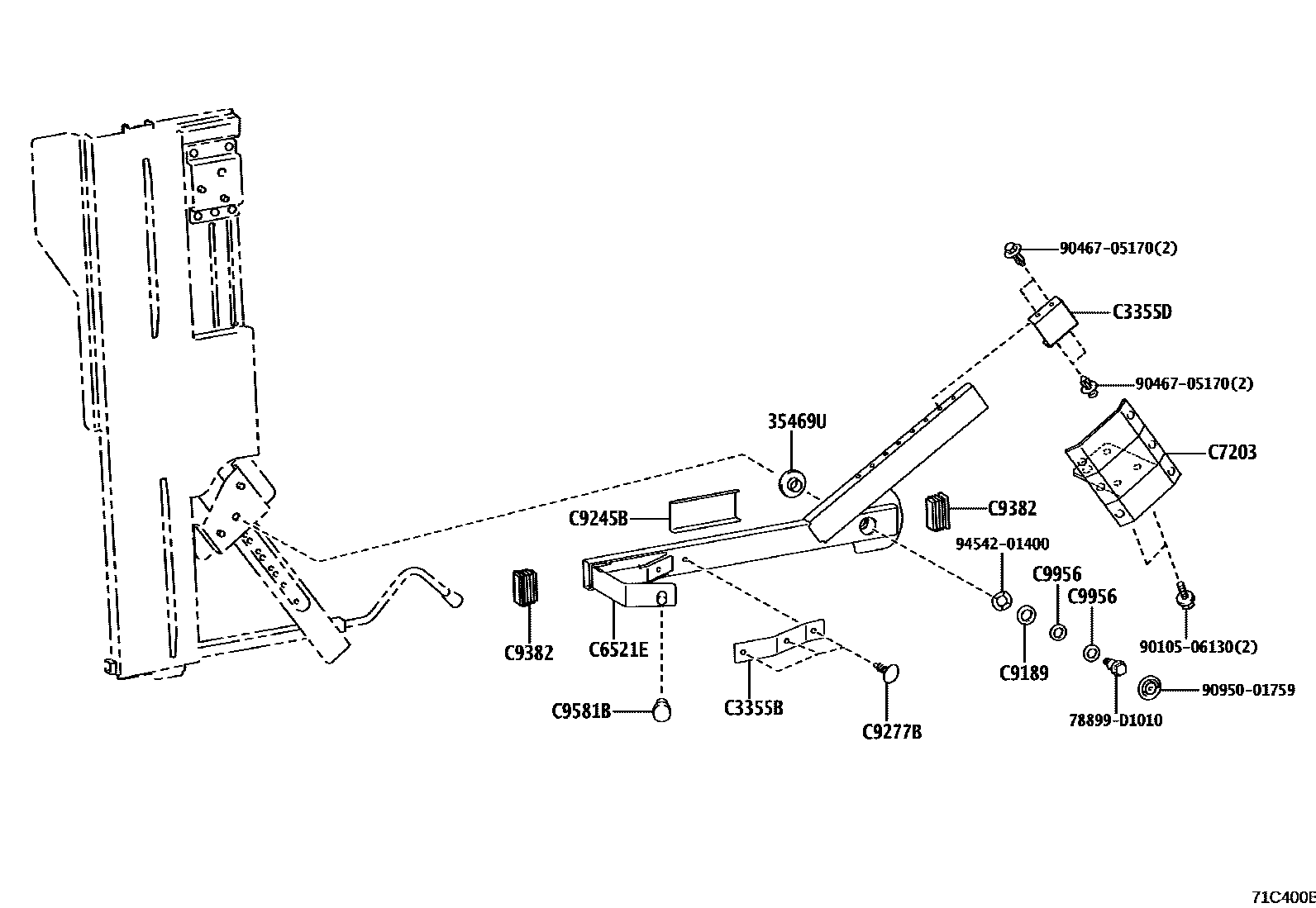 Toyota YARIS 倾斜装置和电动举升机 EPC diagram — 71C400B