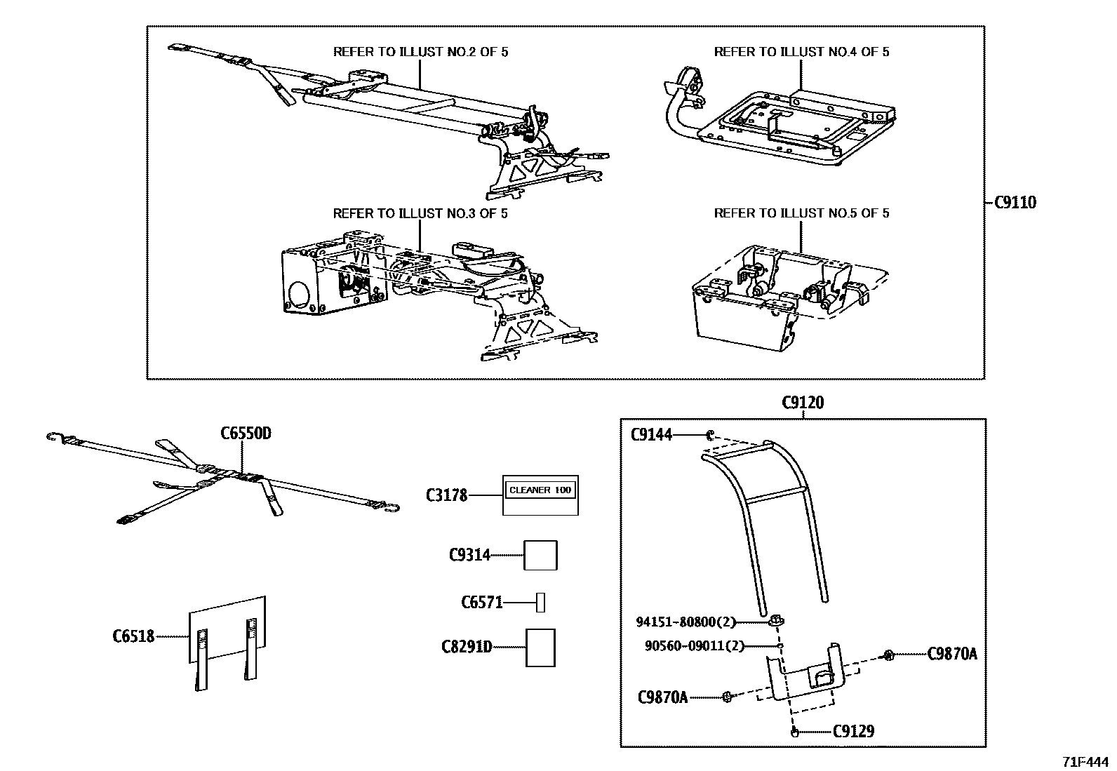 Toyota YARIS 倾斜装置和电动举升机 EPC diagram — 71F444