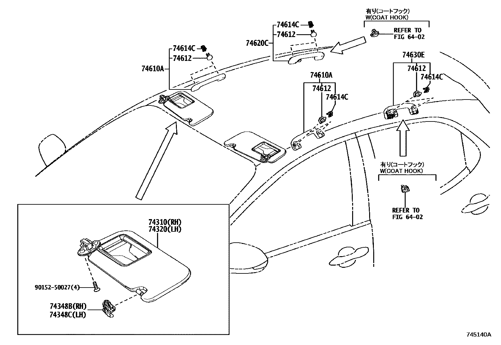 Toyota YARIS 扶手和遮阳板 EPC diagram — 745140A