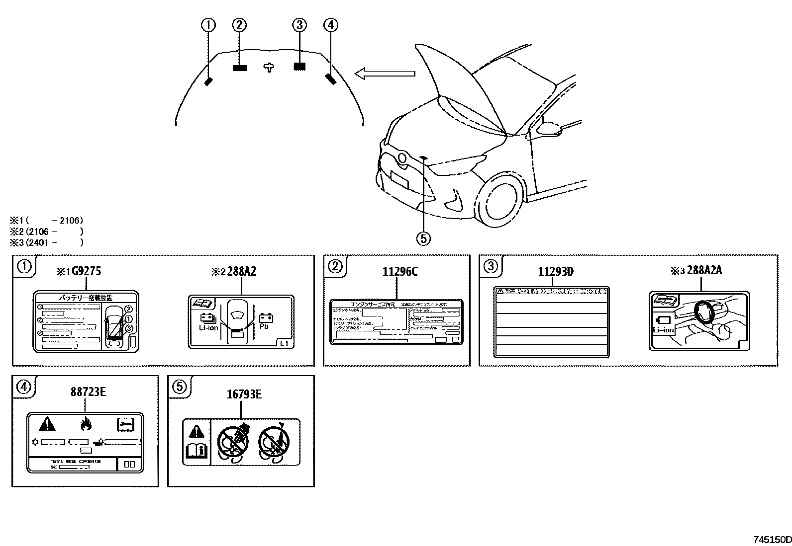 Toyota YARIS 警示铭牌(车外和车内) EPC diagram — 745150D