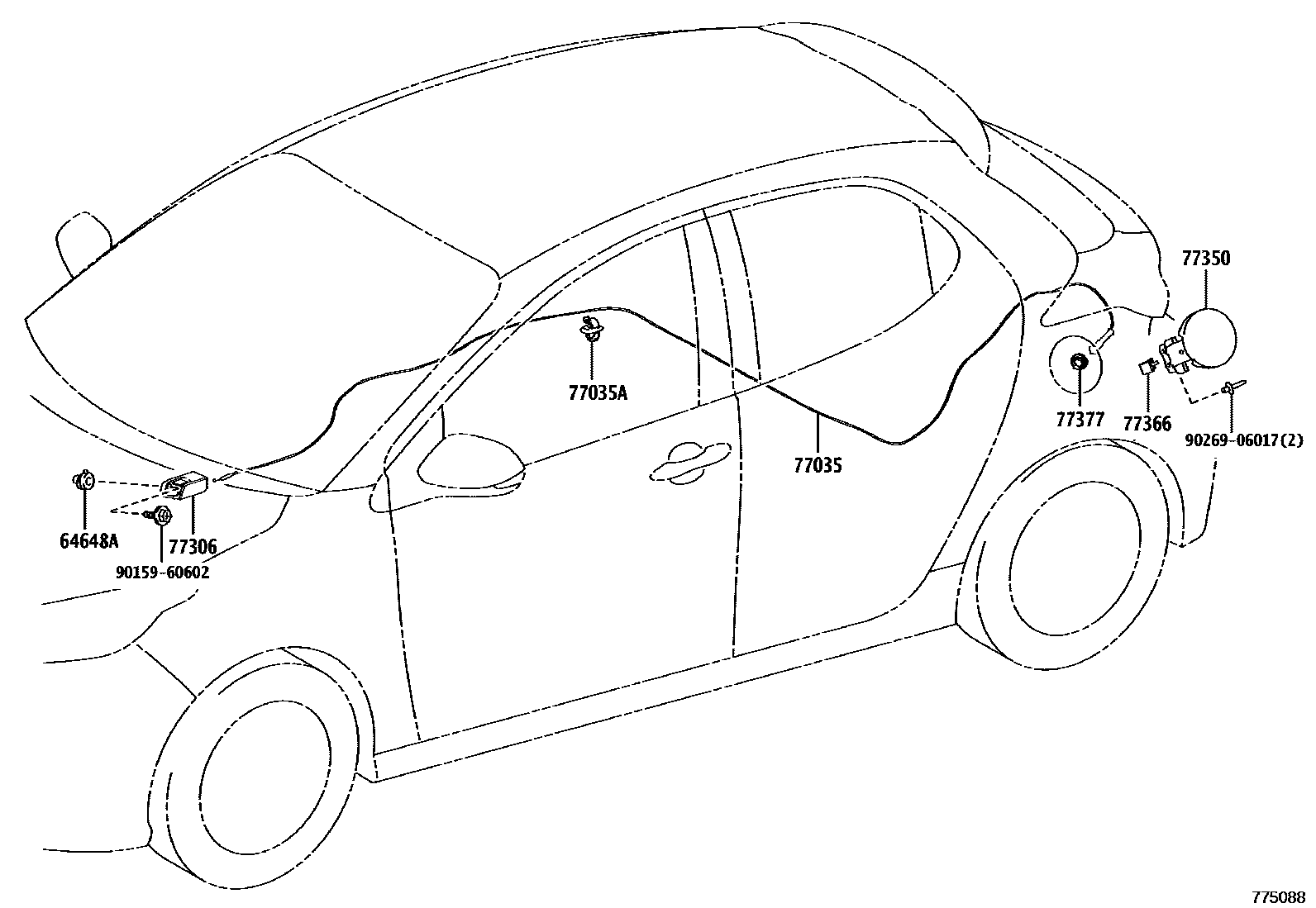 Toyota YARIS 燃油箱和燃油管 EPC diagram — 775088