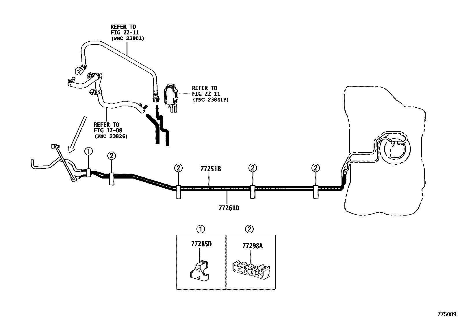 Toyota YARIS 燃油箱和燃油管 EPC diagram — 775089