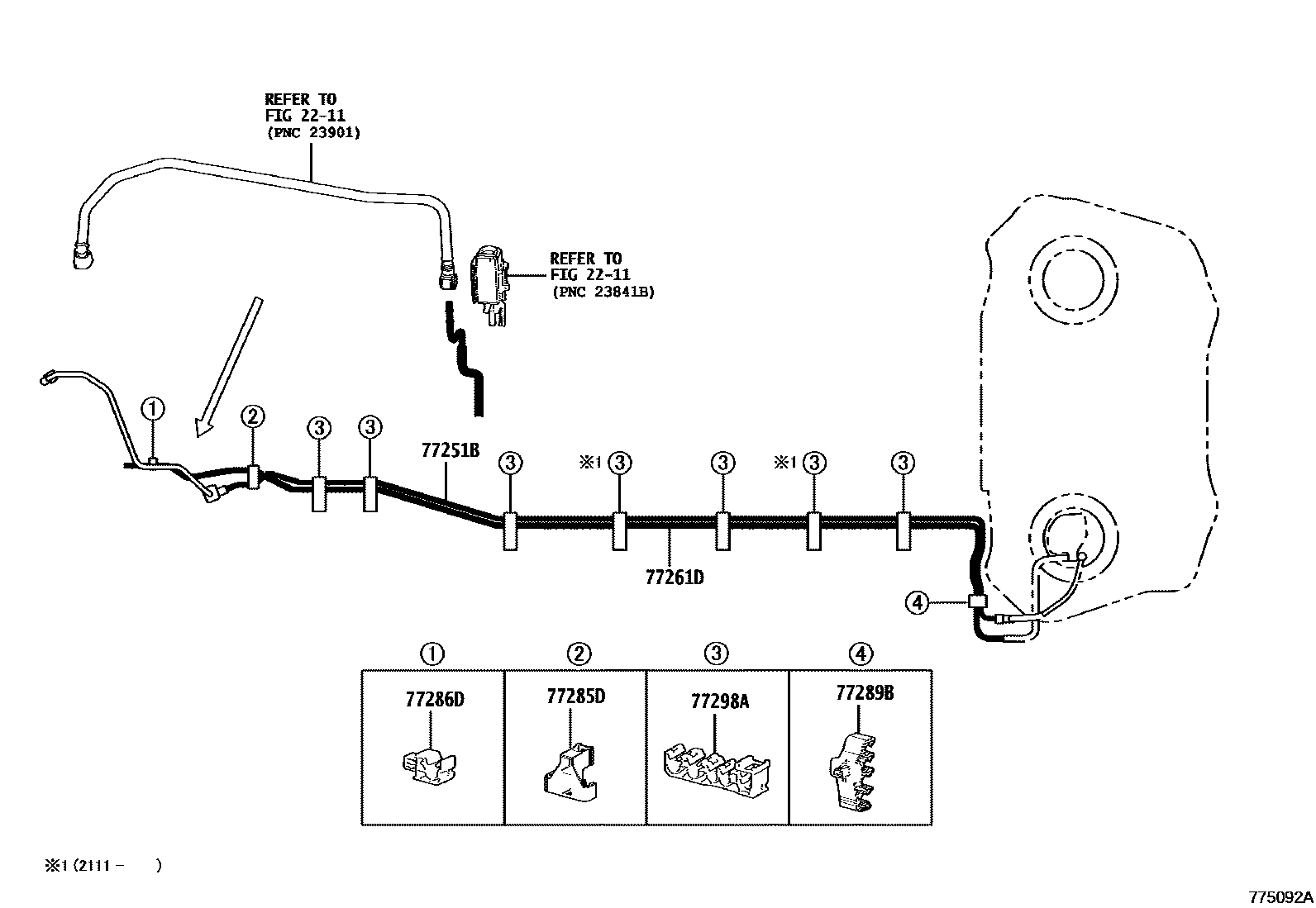 Toyota YARIS 燃油箱和燃油管 EPC diagram — 775092A