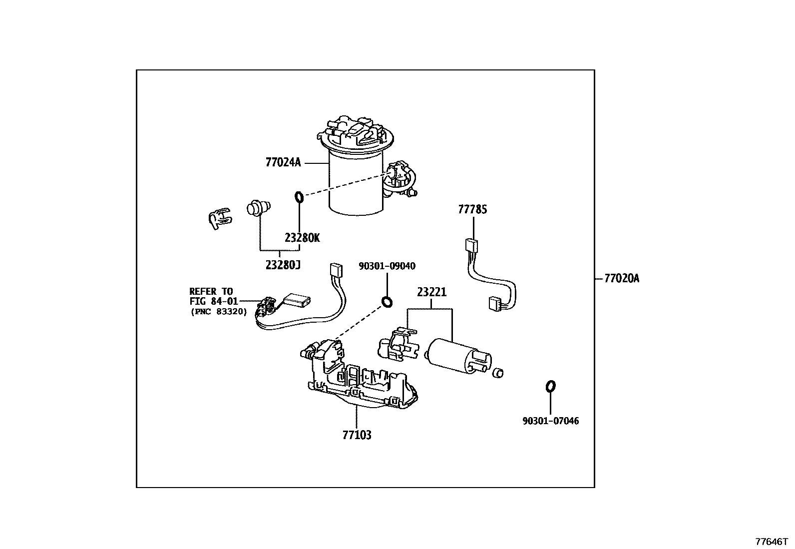 Toyota YARIS 燃油箱和燃油管 EPC diagram — 77646T