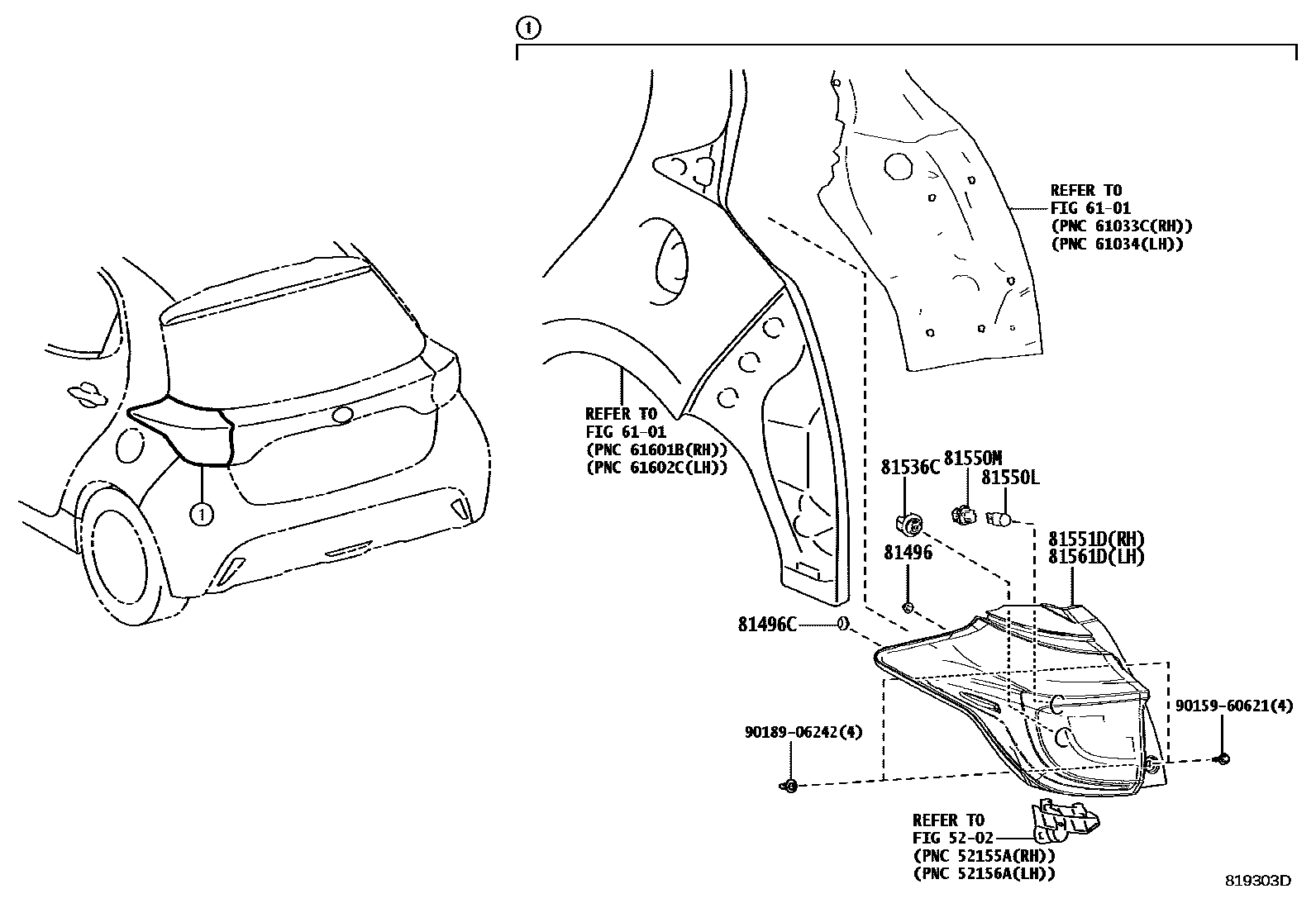 Toyota YARIS 后组合灯 EPC diagram — 819303D