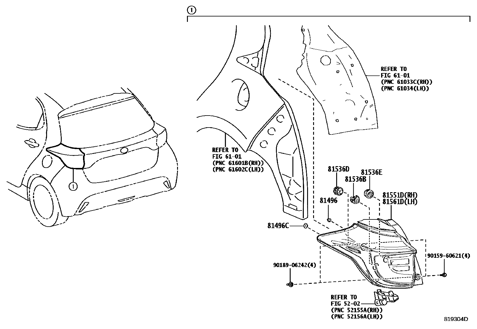 Toyota YARIS 后组合灯 EPC diagram — 819304D