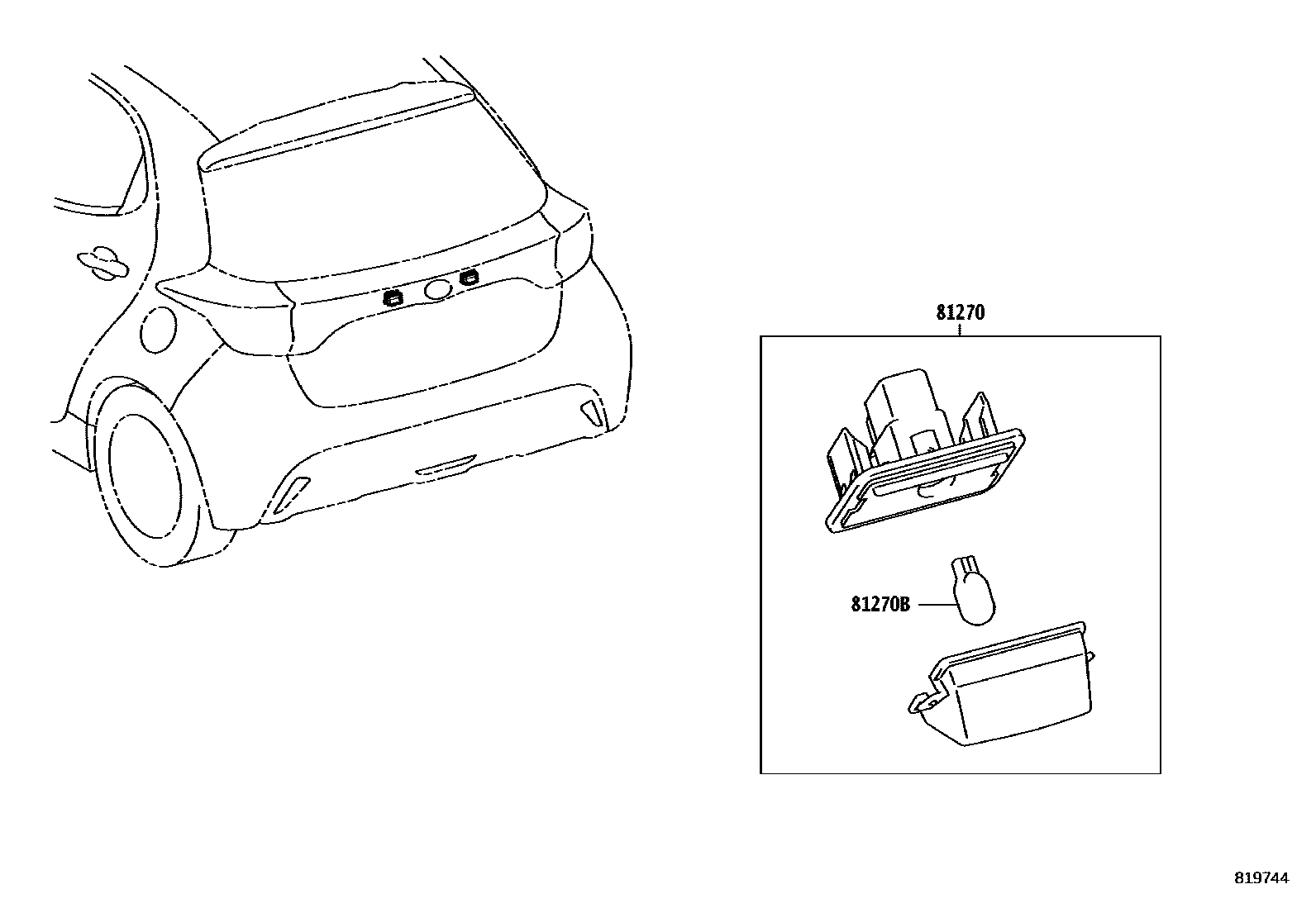 Toyota YARIS 后牌照灯 EPC diagram — 819744