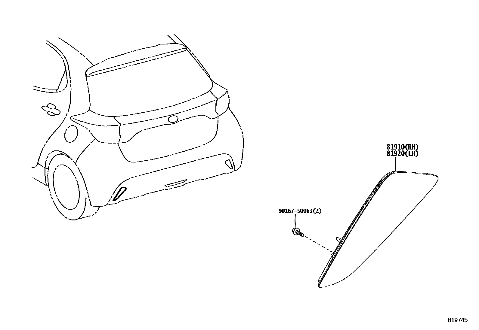 Toyota YARIS reflector EPC diagram — 819745